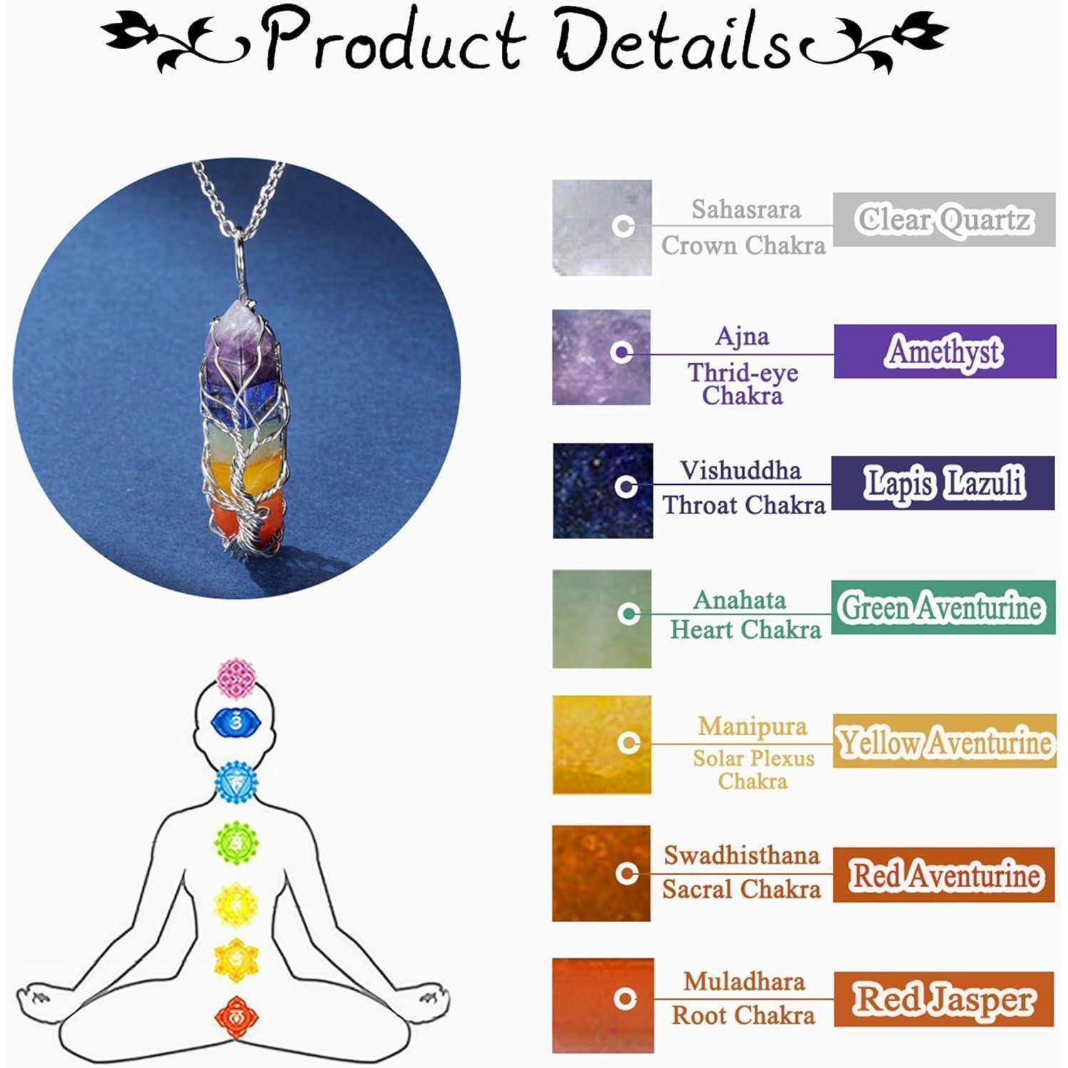 Anhänger mit Chakra-Steinen: Amethyst, Lapislazuli, Grüner Aventurin, Gelber Aventurin, Roter Aventurin, Roter Jaspis.