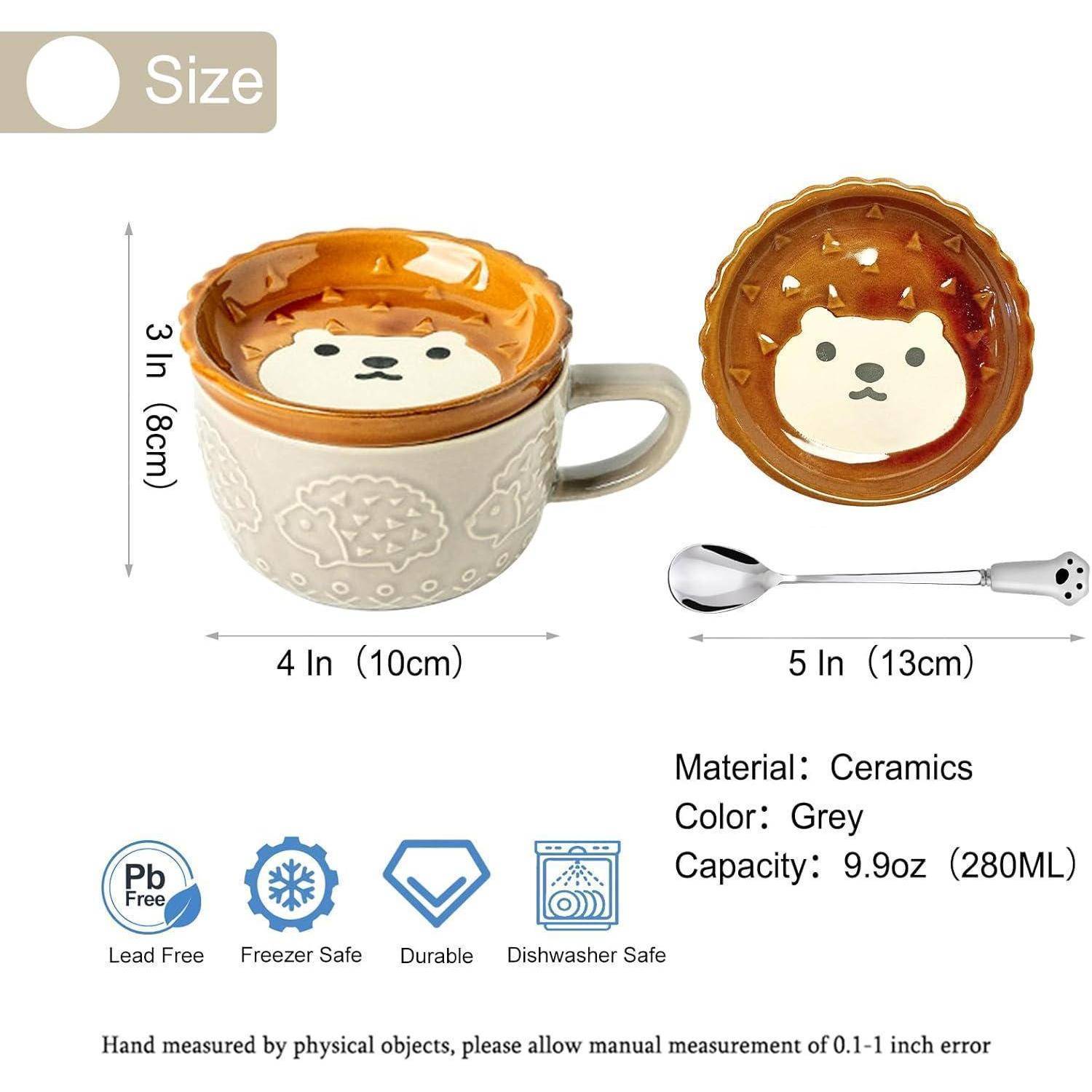 Keramikbecher mit Bärengesicht-Design, 9,9 Unzen Fassungsvermögen, 3 Zoll Höhe, 4 Zoll Breite. Graue Farbe, frost- und spülmaschinenfest.