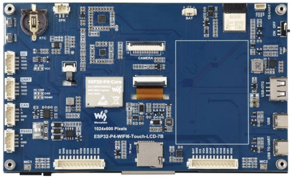 Waveshare ESP32-P4-WIFI6 Dev Board, 7" IPS HMI Touchscreen, WiFi, BT5, USB, MIPI, Audio, 32MB Flash