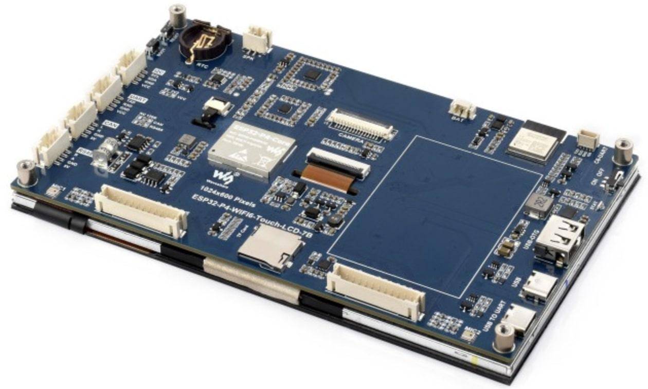 Waveshare ESP32-P4-WIFI6 Dev Board, 7" IPS HMI Touchscreen, WiFi, BT5, USB, MIPI, Audio, 32MB Flash
