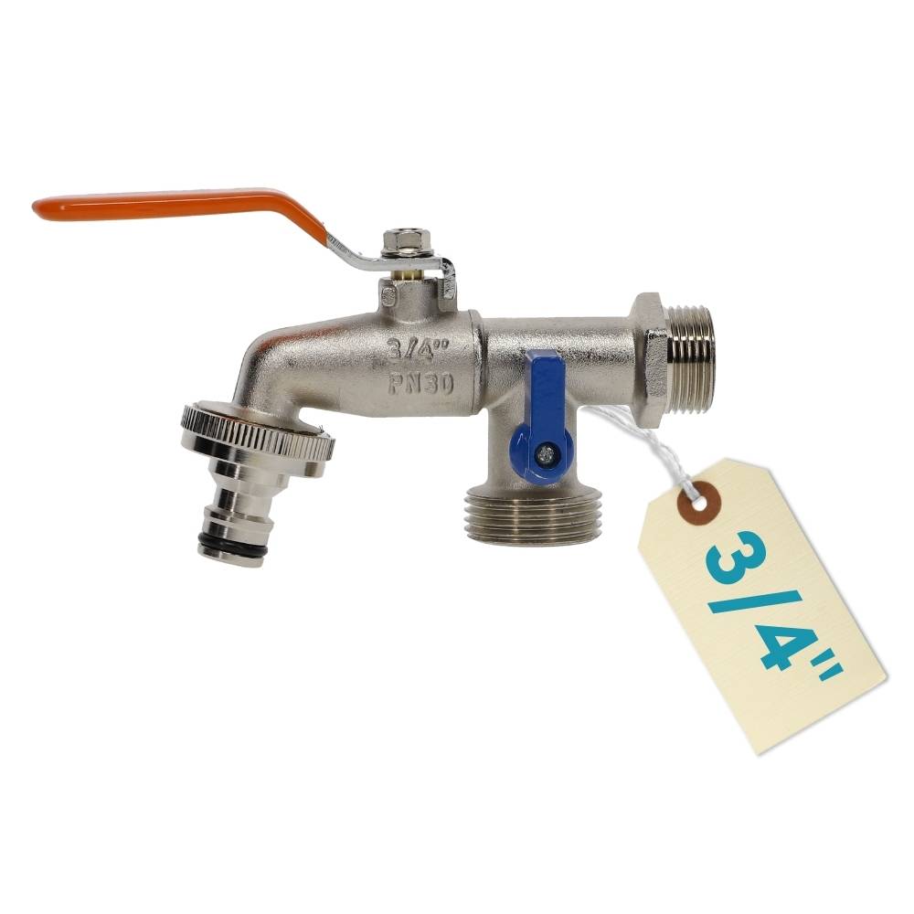 Garten Wasserhahn Kugelhahn 3/4" Doppelanschluss Außen Doppel Wasserhahn 3/4 Zoll Außenwasserhahn Doppelwasserhahn mit Schlauchanschluss