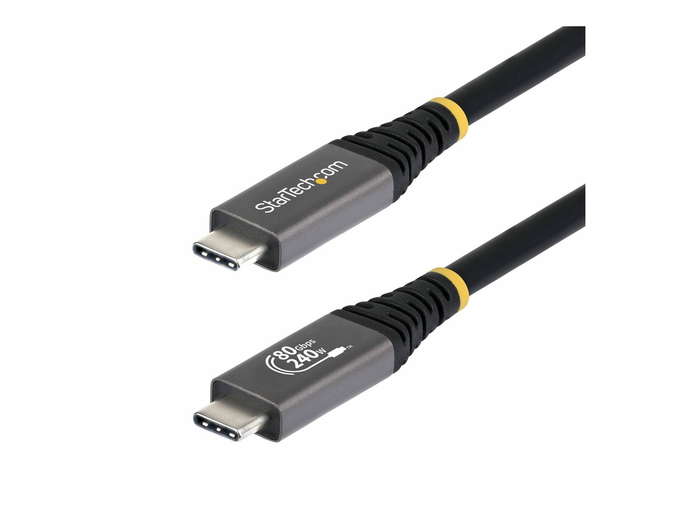 Zwei USB-C-Kabel werden gezeigt. Ein Kabel ist mit „StarTech.com