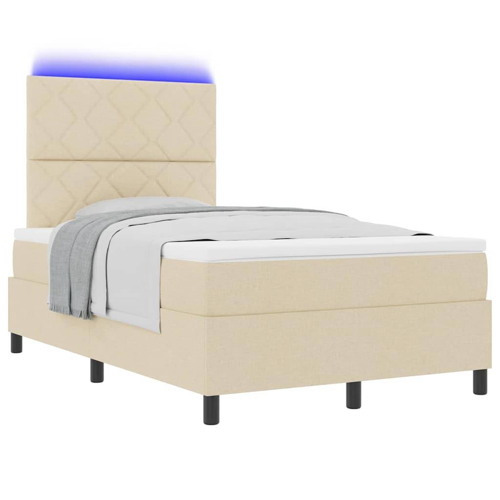 vidaXL Boxspringbett mit LED-Lichtleisten Creme 120 x 190 cm Stoff