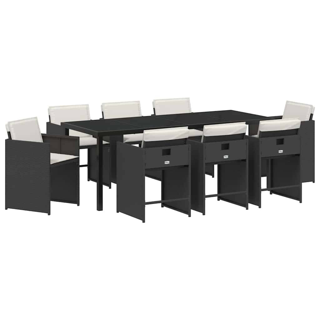 vidaXL Garten Essgruppe 9 pcs Schwarz Poly-Rattan