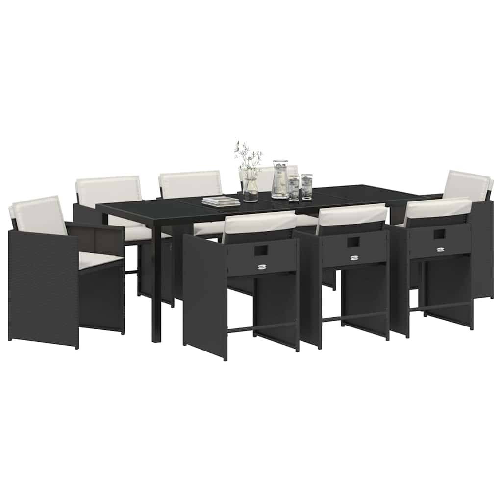 vidaXL Garten Essgruppe 9 pcs Schwarz Poly-Rattan