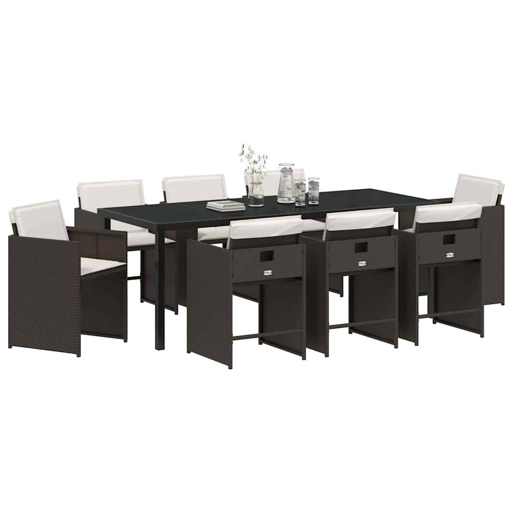 vidaXL Garten Essgruppe 9 pcs Braun Poly-Rattan