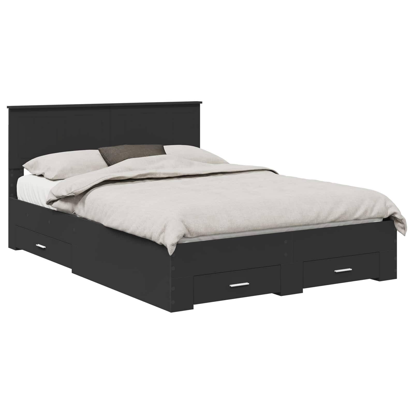 vidaXL Bettrahmen mit Schubladen Schwarz 135 x 190 cm Holzwerkstoff