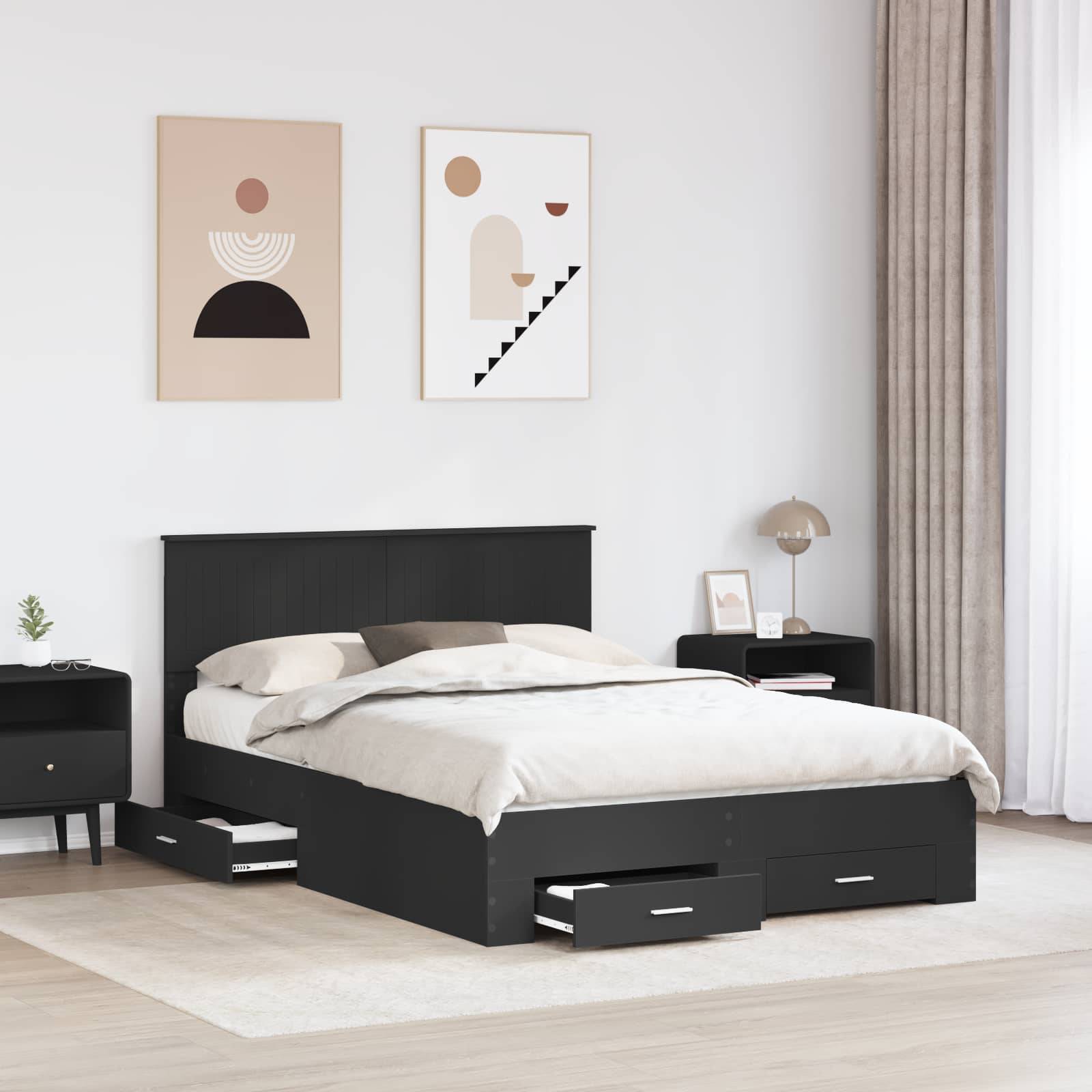 vidaXL Bettrahmen mit Schubladen Schwarz 135 x 190 cm Holzwerkstoff