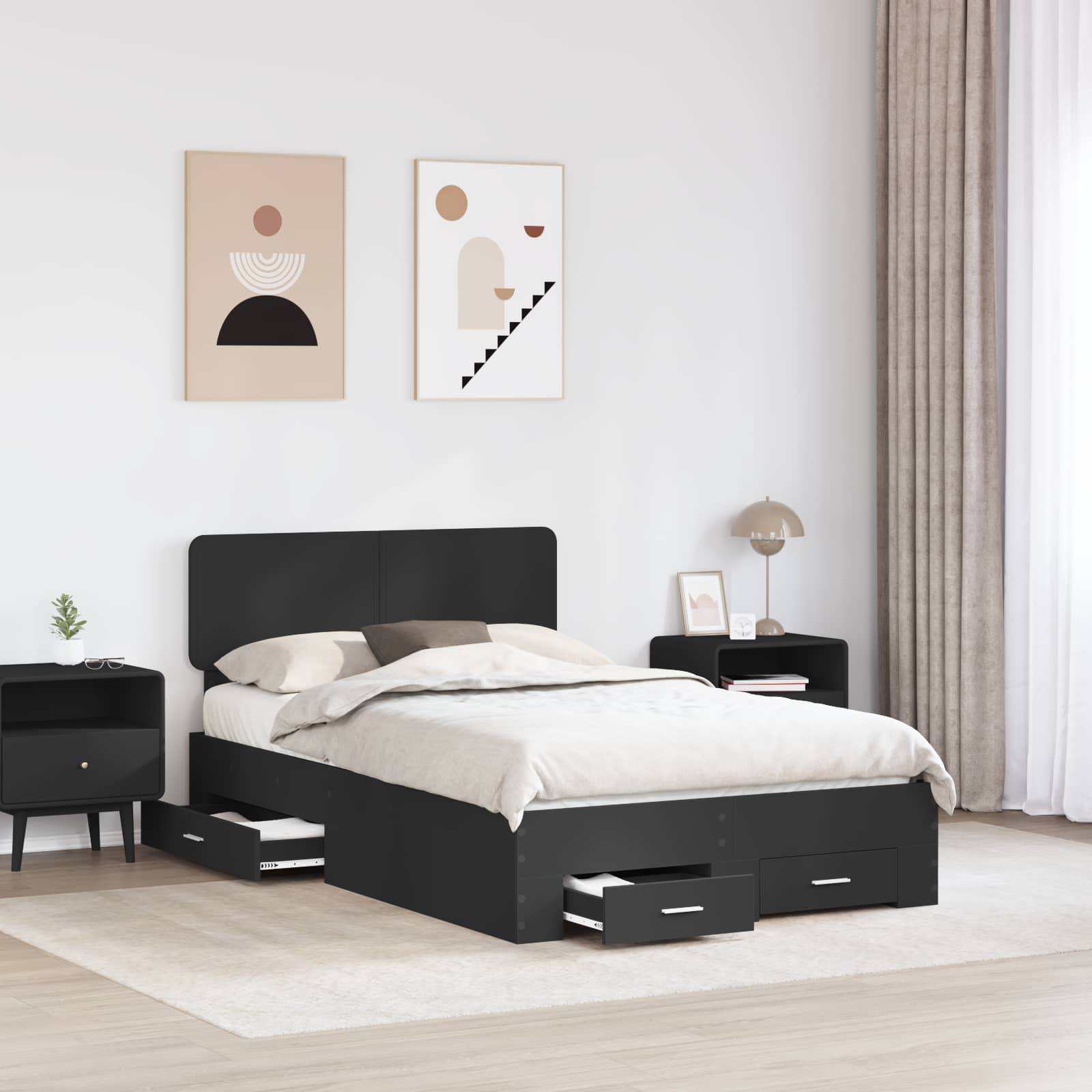 vidaXL Bettrahmen mit Kopfteil Schwarz 135 x 190 cm Holzwerkstoff