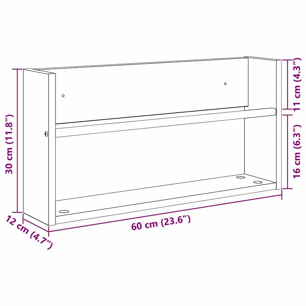 Diagramm eines rechteckigen Wandregals mit Abmessungen: 60 cm (23,6