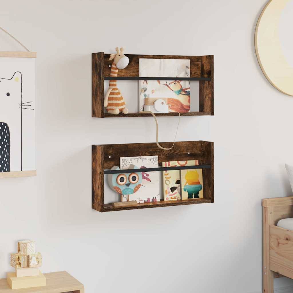 vidaXL Magazinregal mit Regal 2 pcs Geräucherte Eiche 60 x 12 x 30 cm