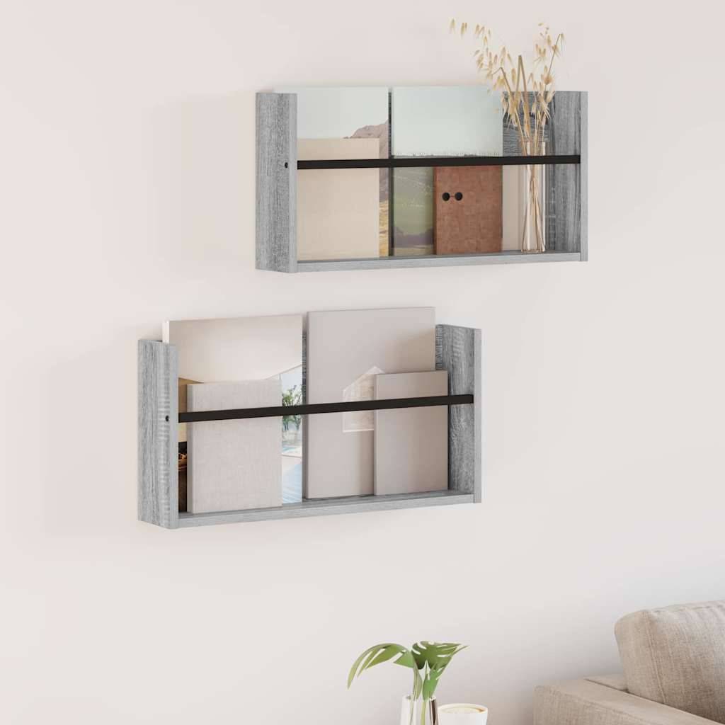 vidaXL Magazinregal 2 pcs Graues Sonoma 60 x 12 x 30 cm Holzwerkstoff