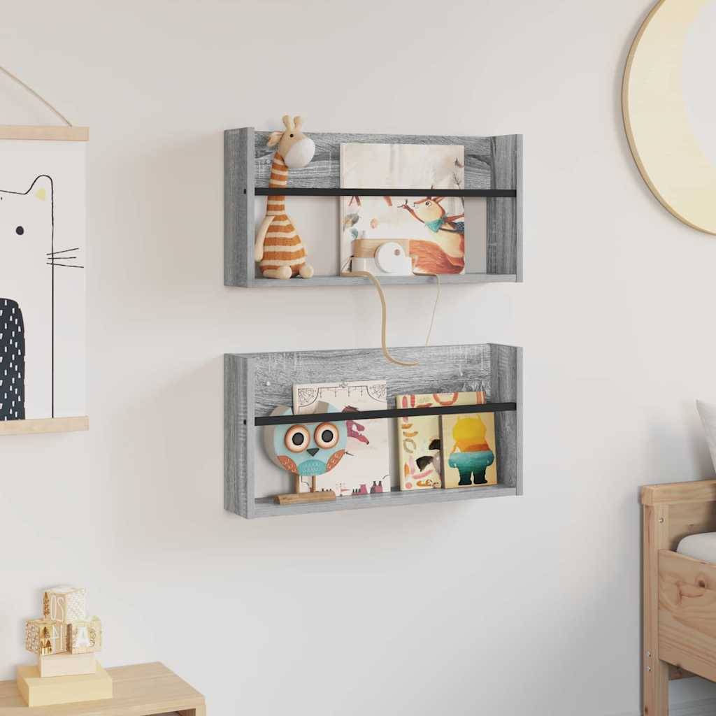 vidaXL Magazinregal 2 pcs Graues Sonoma 60 x 12 x 30 cm Holzwerkstoff