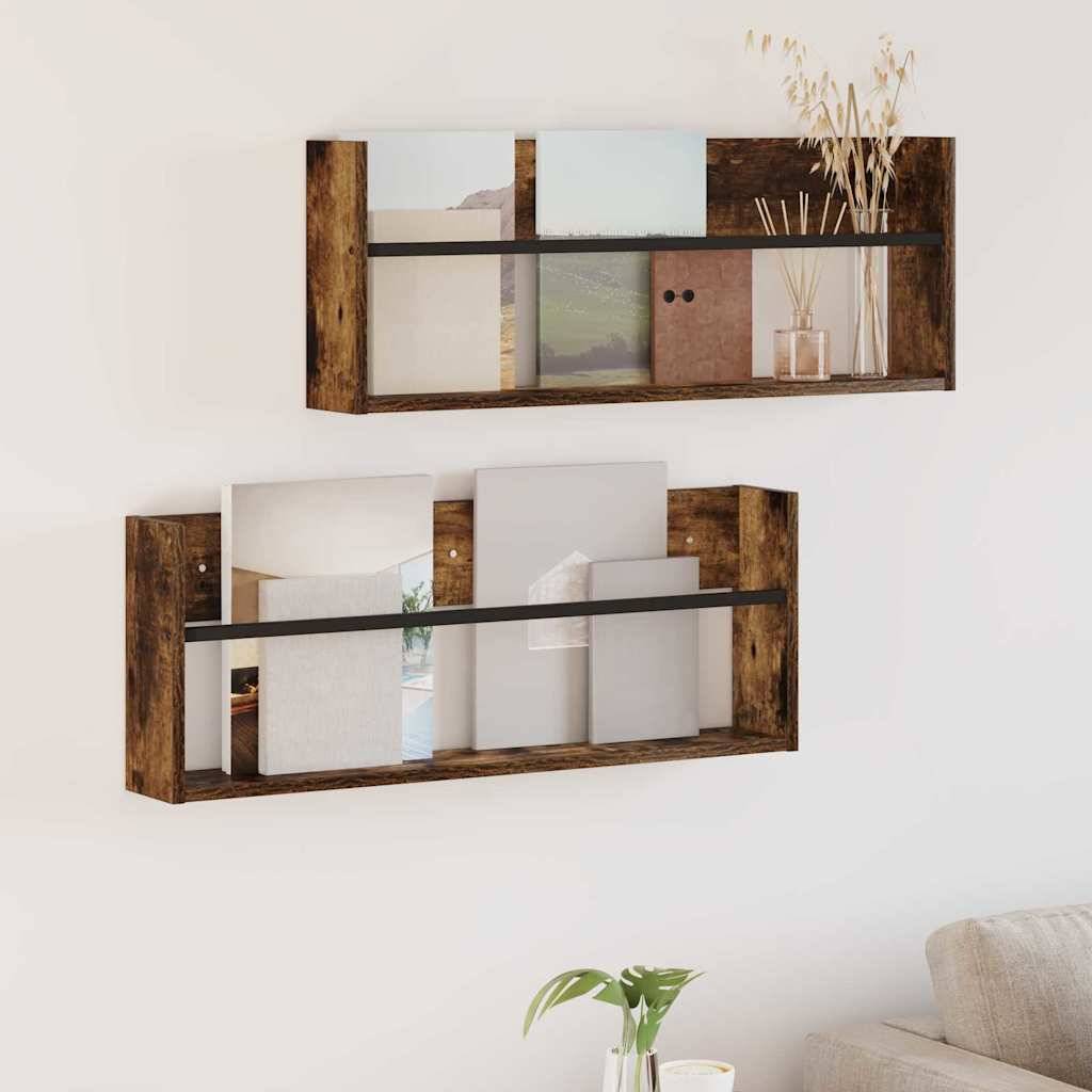 vidaXL Magazinregal mit Regal 2 pcs Geräucherte Eiche 80 x 12 x 30 cm