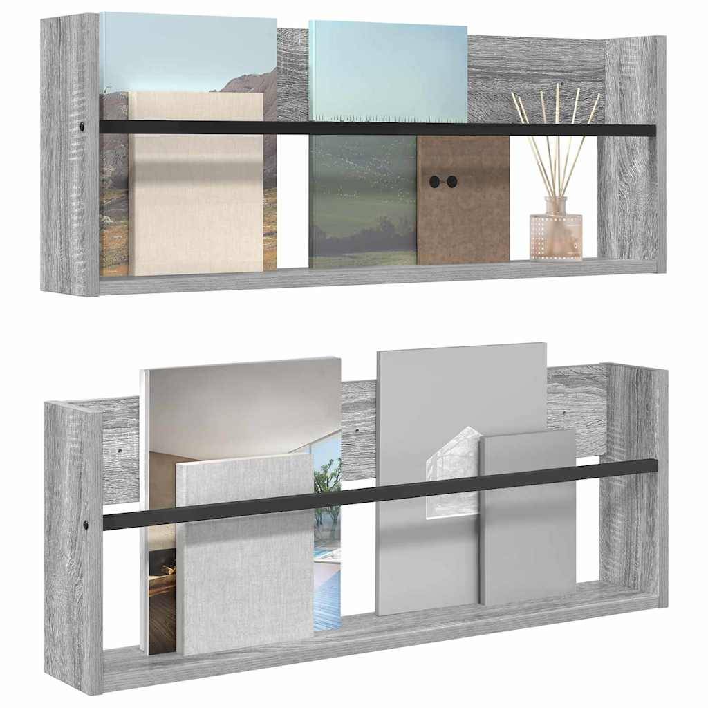 vidaXL Magazinregal 2 pcs Graues Sonoma 80 x 12 x 30 cm Holzwerkstoff