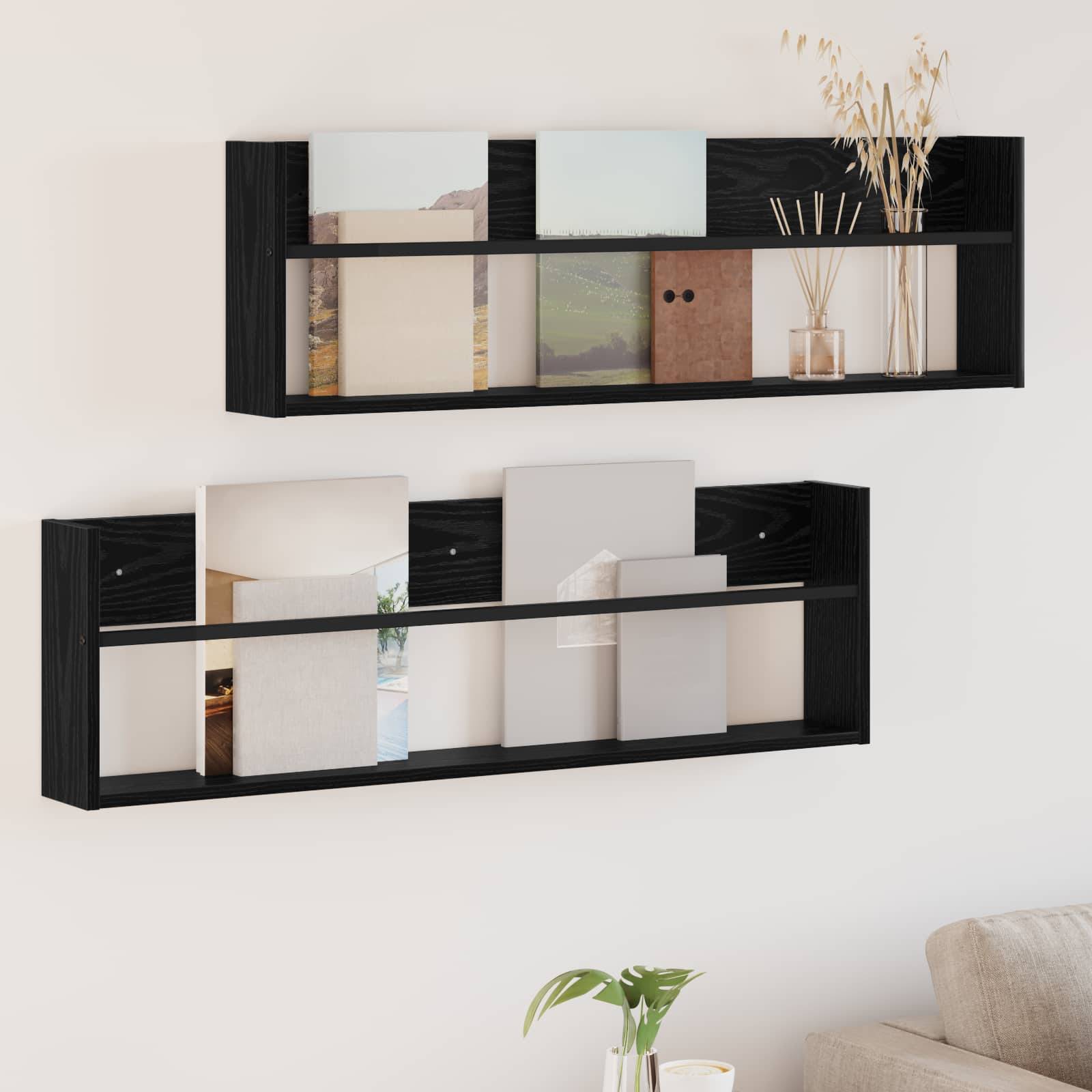 vidaXL Magazinregal 2 pcs Schwarz Eichen-Optik 100 x 12 x 30 cm