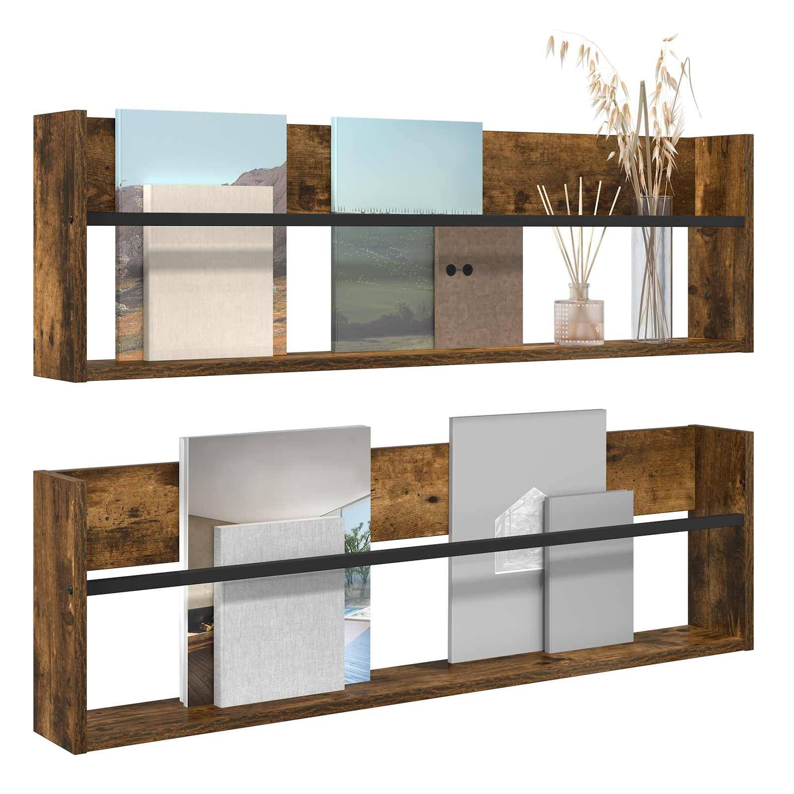 vidaXL Magazinregal mit Regal 2 pcs Geräucherte Eiche 100 x 12 x 30 cm