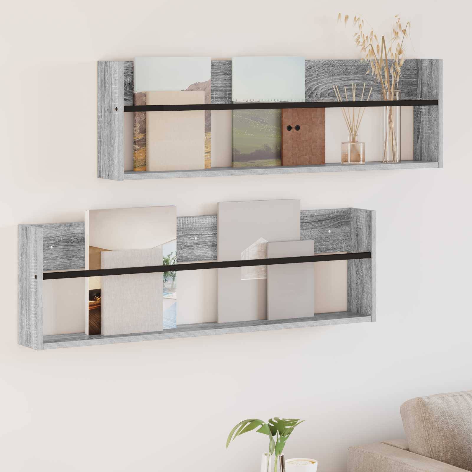 vidaXL Magazinregal 2 pcs Graues Sonoma 100 x 12 x 30 cm Holzwerkstoff
