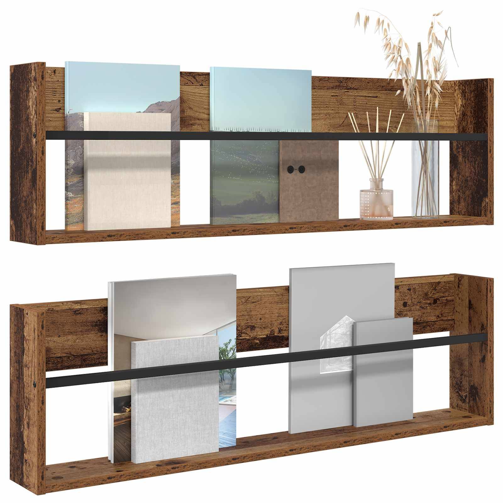 vidaXL Magazinregal 2 pcs Altholz 100 x 12 x 30 cm Holzwerkstoff