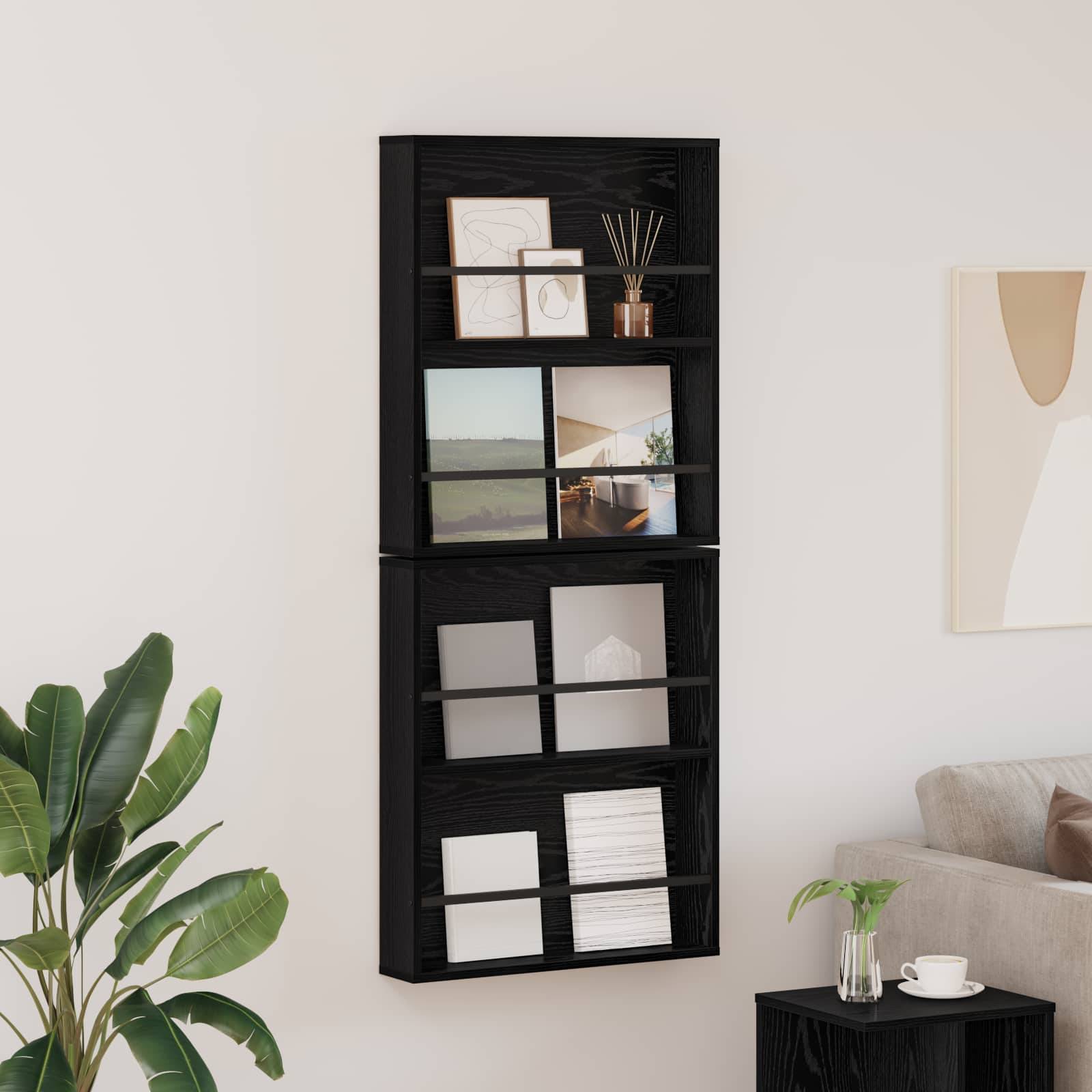 vidaXL Magazinregal 2 pcs Schwarz Eichen-Optik 60 x 12 x 70 cm