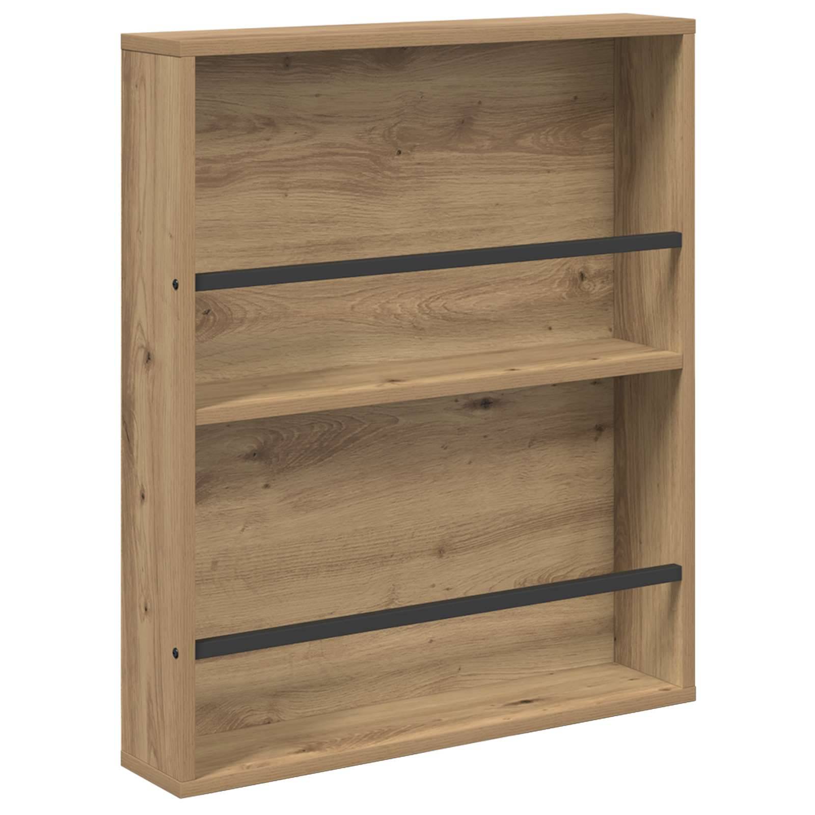 Wandregal aus Holz mit zwei horizontalen Stangen, geeignet zum Organisieren und Präsentieren von Gegenständen.