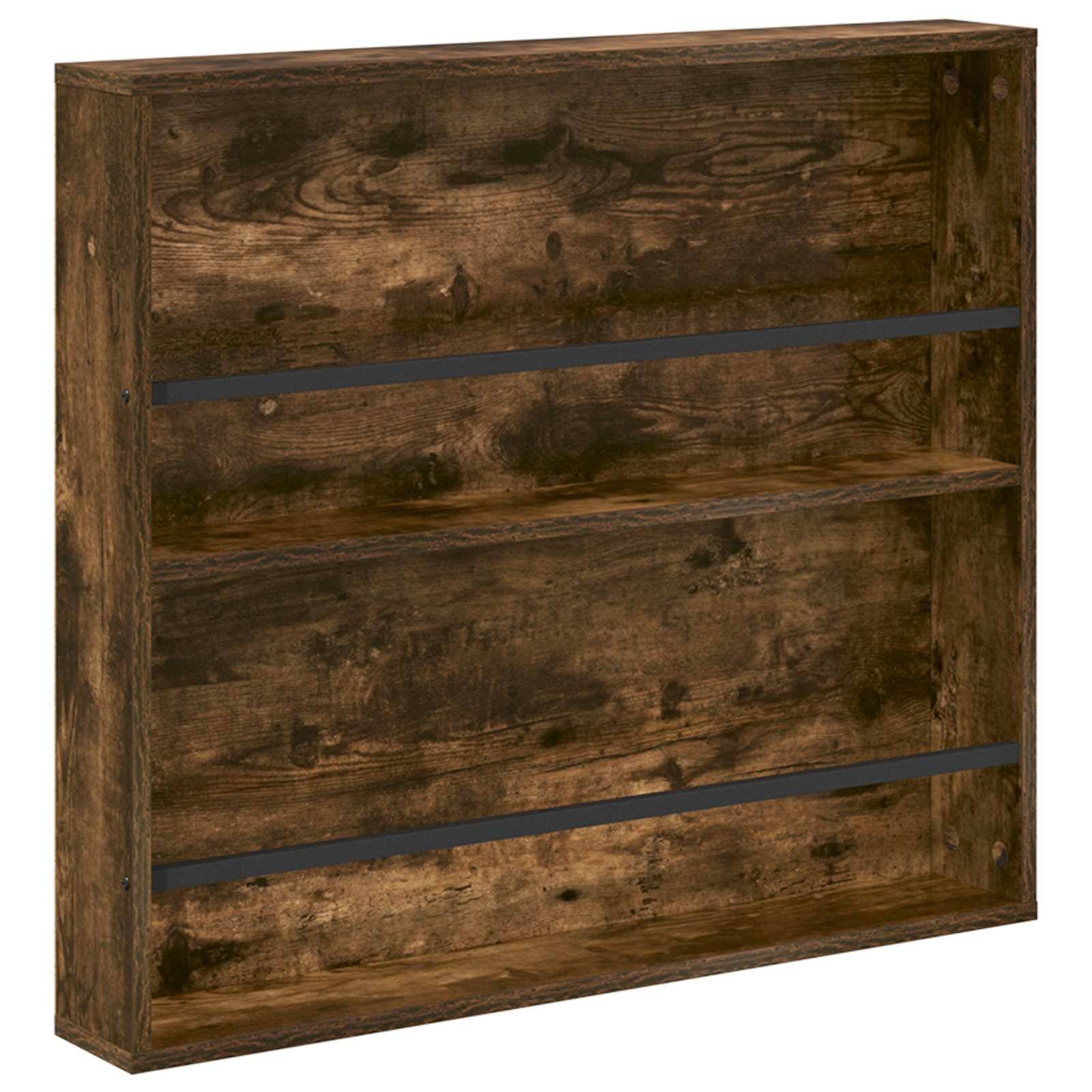 Wandbücherregal aus Holz mit drei Regalen und rustikaler Oberfläche, konzipiert zum Aufbewahren von Büchern oder Dekorationsobjekten.