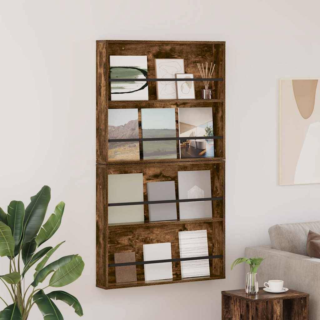 vidaXL Magazinregal mit Regal 2 pcs Geräucherte Eiche 80 x 12 x 70 cm
