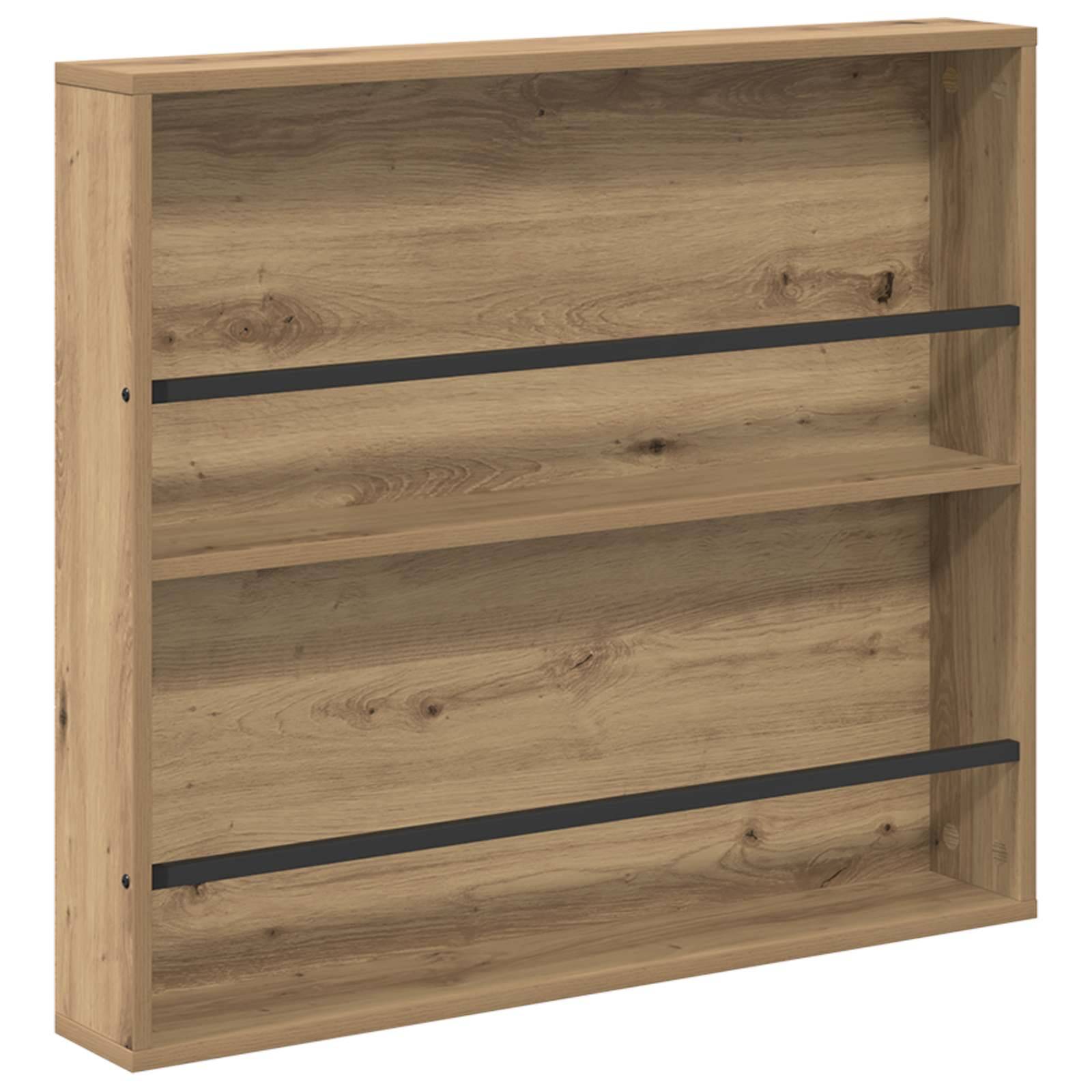 Holz-Wandregal mit drei Regalen und schwarzen Halterungsbändern. Geeignet zur Aufbewahrung von Büchern oder dekorativen Gegenständen.