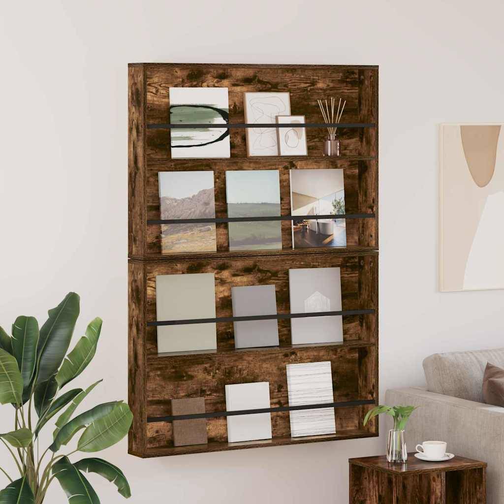 vidaXL Magazinregal mit Regal 2 pcs Geräucherte Eiche 100 x 12 x 70 cm