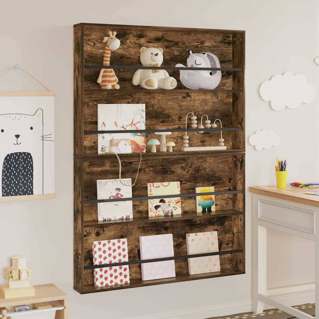 vidaXL Magazinregal mit Regal 2 pcs Geräucherte Eiche 100 x 12 x 70 cm