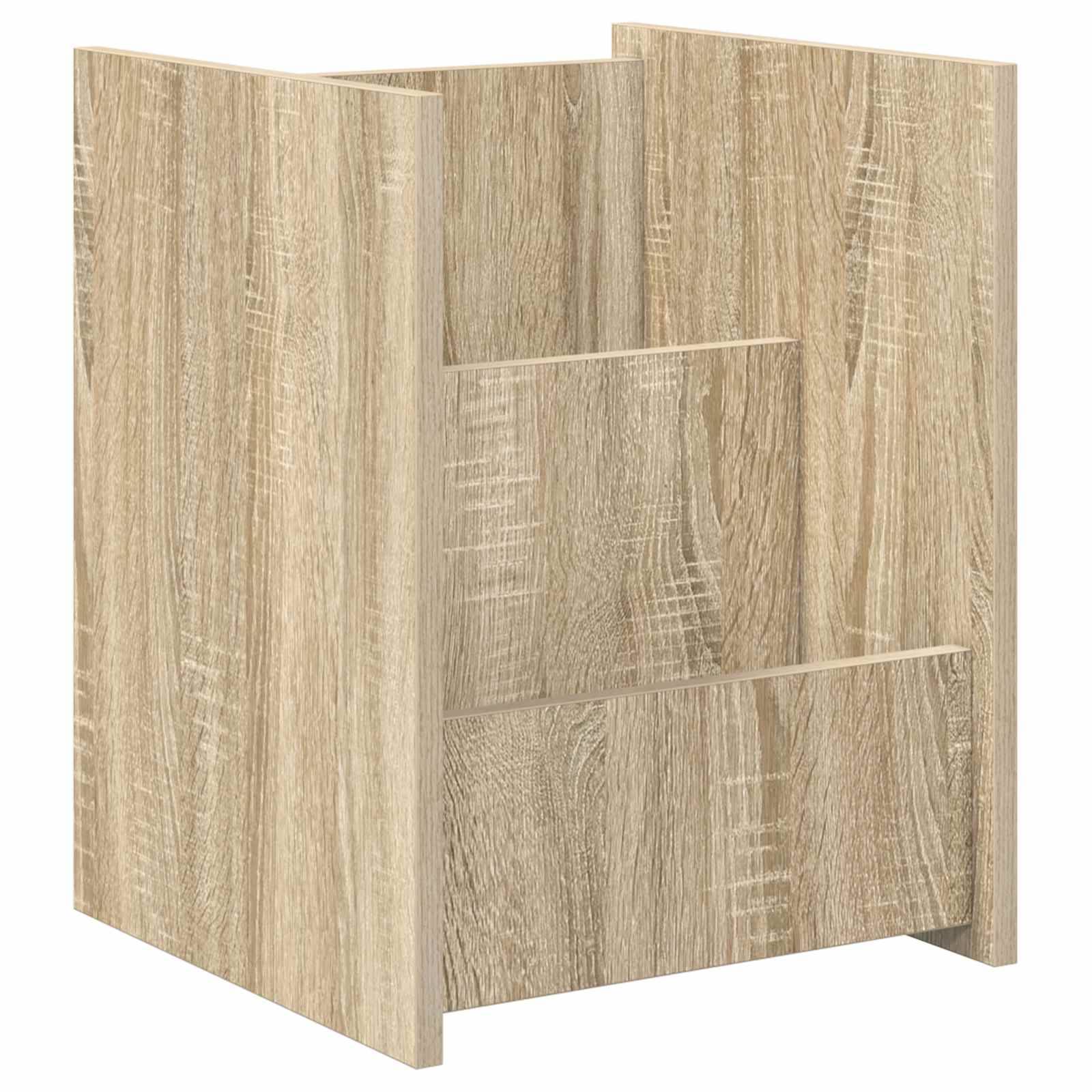 Schlichte Holz-Zeitschriftenablage mit drei Fächern, mit natürlicher Holzmaserung.