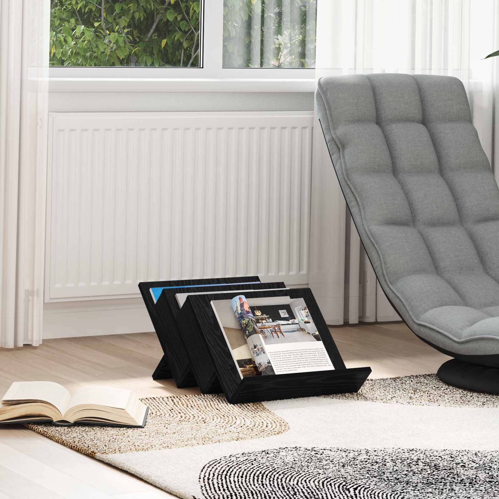 vidaXL Magazinregal mit Regal Schwarz Eichen-Optik 53 x 40 x 28,5 cm