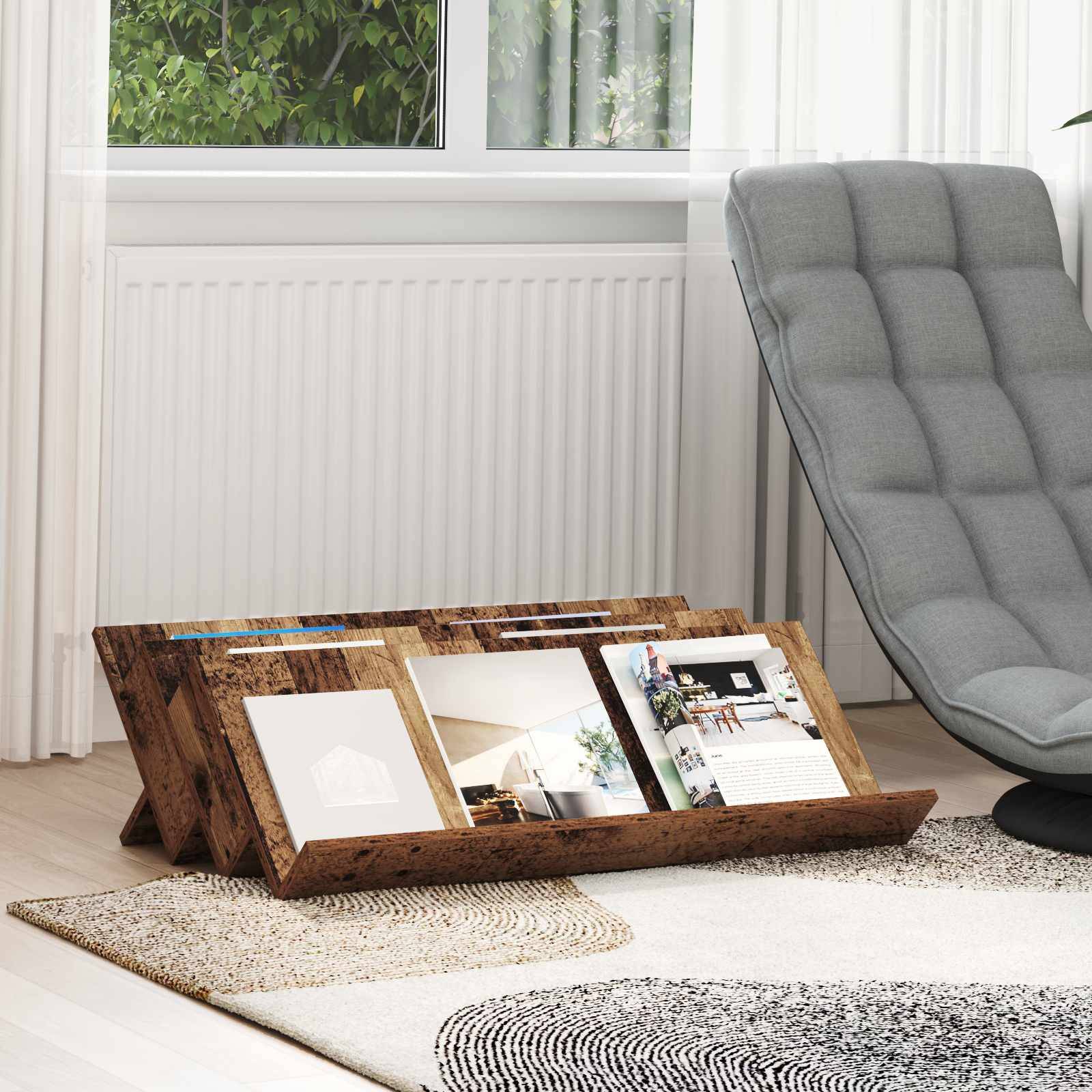 vidaXL Magazinregal mit Regal Altholz 90 x 53 x 28,5 cm Holzwerkstoff