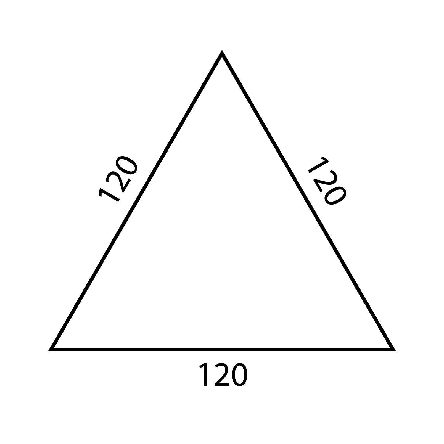 Ein gleichseitiges Dreieck, bei dem alle Seiten mit '120' beschriftet sind.