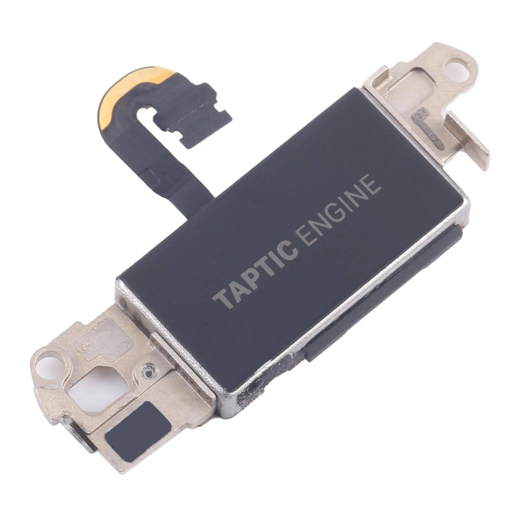 Eine Taptic Engine-Komponente, rechteckig mit einem Metallrahmen und angeschlossenem Anschluss, die in Geräten für haptisches Feedback verwendet wird.