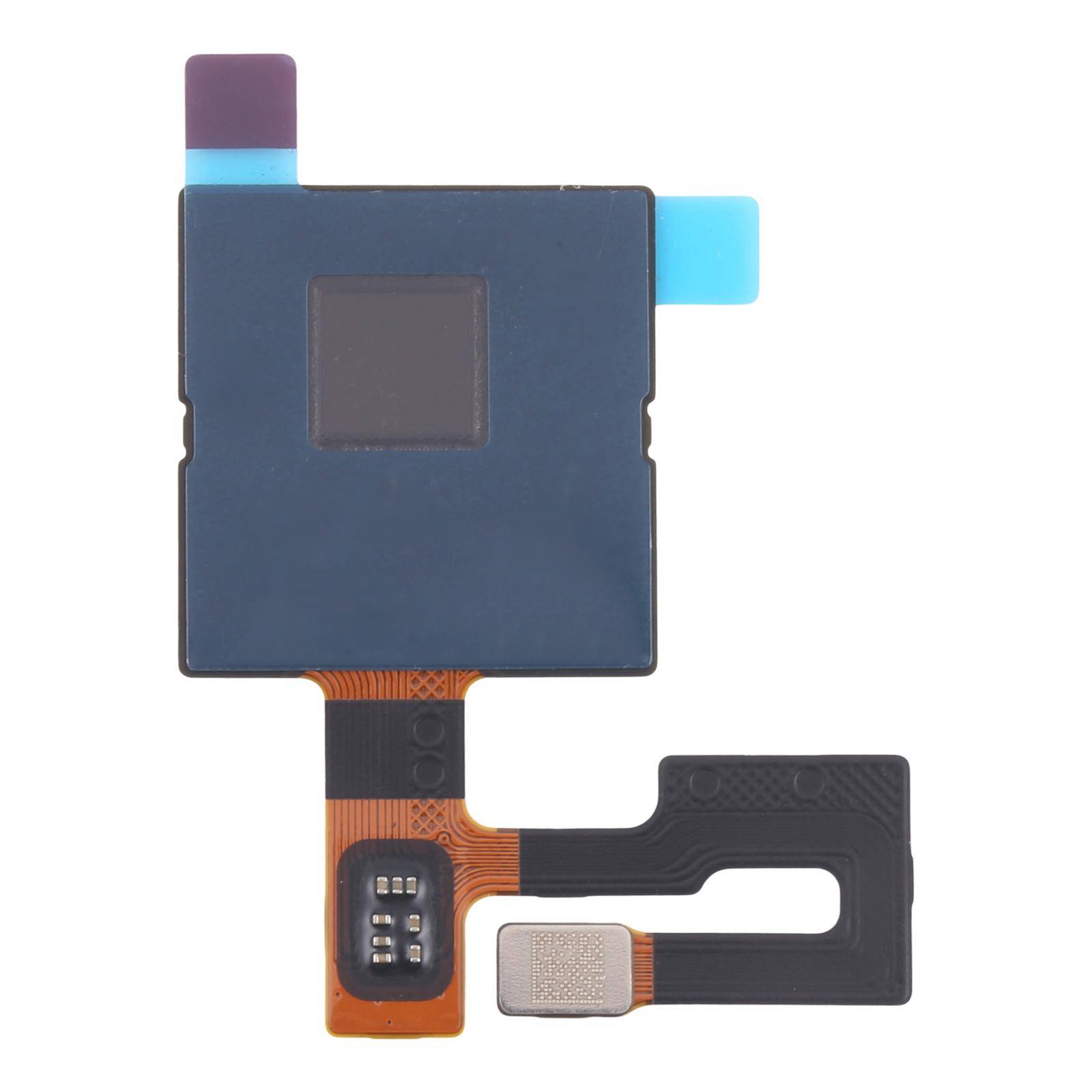 Eine kleine elektronische Komponente mit sichtbarer Schaltkreisstruktur und Anschlüssen, möglicherweise ein Sensor oder Chip-Modul, die auf einem weißen Hintergrund ruht.