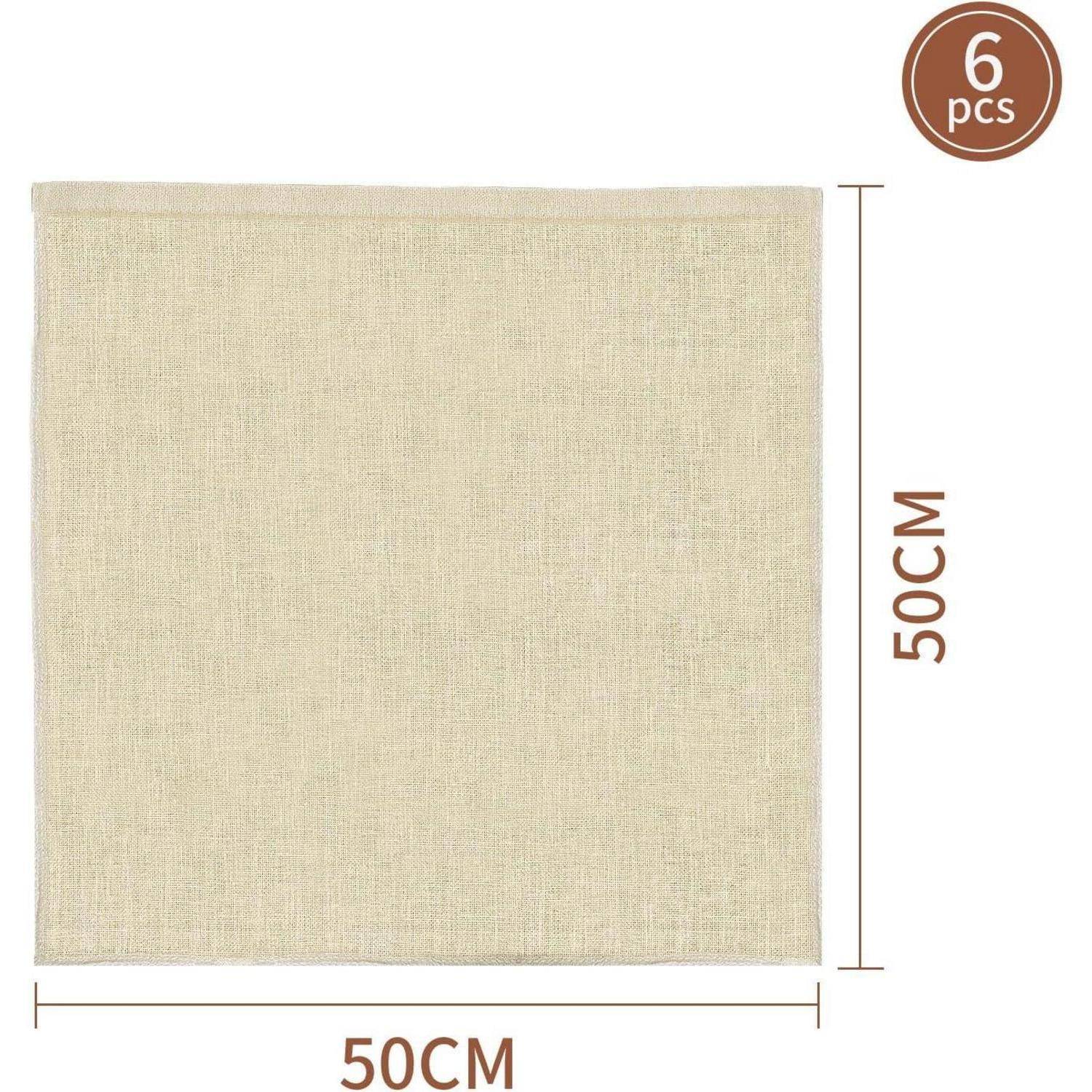 6 Stück Servietten aus beigefarbenem Stoff, jede 50 cm x 50 cm groß.