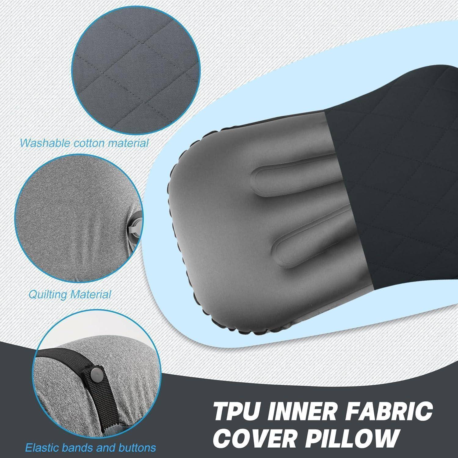 TPU-Innenfaser-Kernkissen verfügt über ein graues Kissen mit elastischen Bändern und Knöpfen und hebt das 'Waschbare Baumwollmaterial' und 'Steppmaterial' hervor.