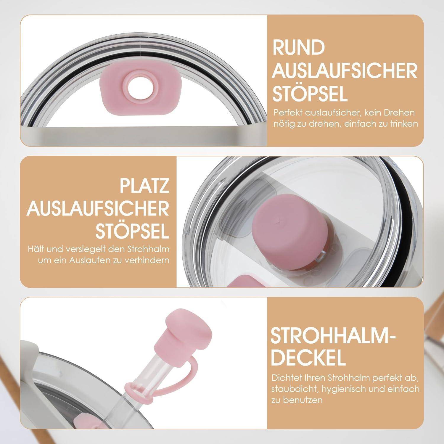 Strohhalmverschluss Silikon Auslaufschutz 30oz 40oz Rosa 12 Stück