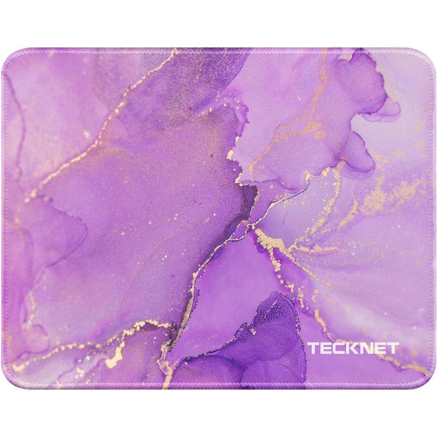 Ein lebendiger Mousepad mit einem lila und goldenen Marmordesign. Der Markenname 'TECKNET' ist in der unteren rechten Ecke sichtbar.