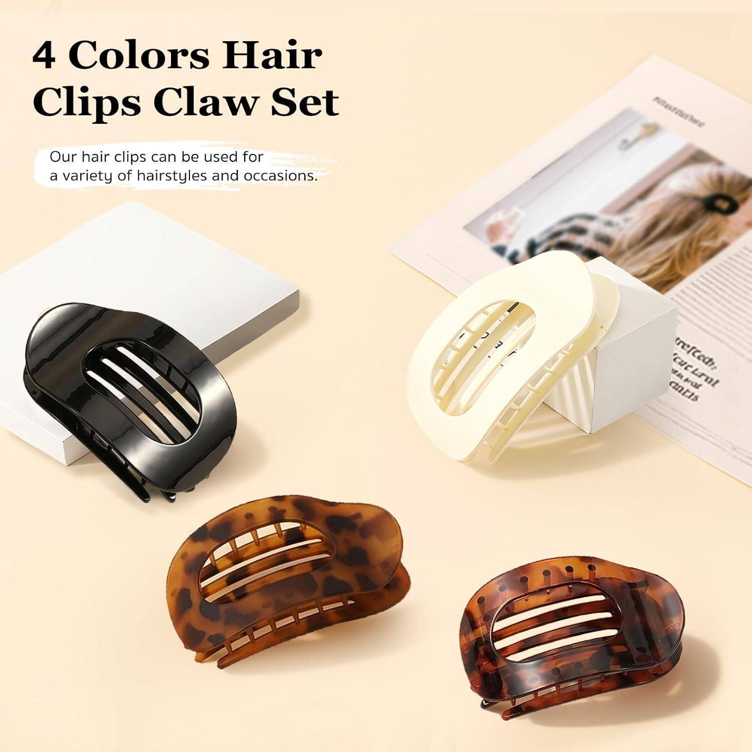 4 Farben Haarspangen Klammer Set' mit Haarspangen in Schwarz, Creme, Schildpatt und transparentem Braun, geeignet für verschiedene Frisuren.