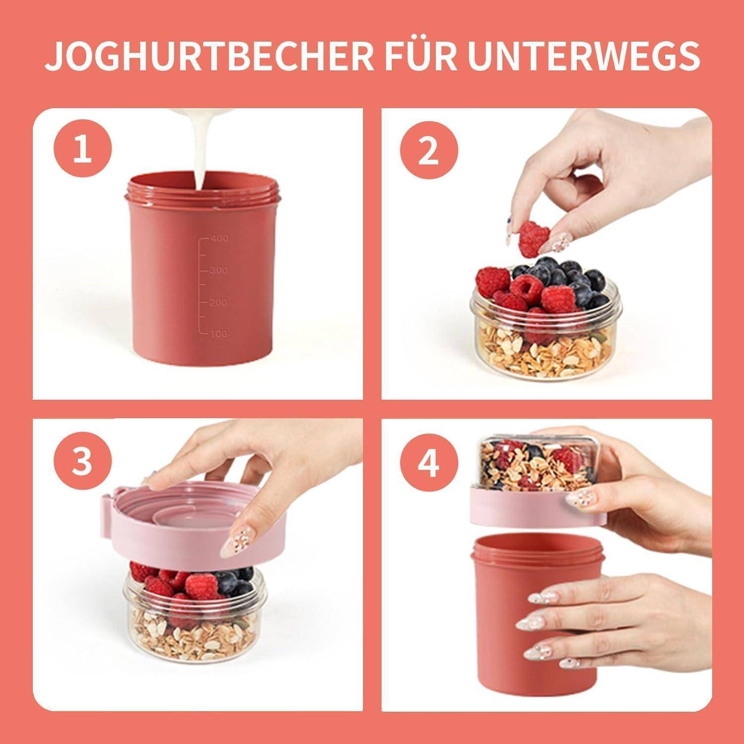 Müslibecher to go Löffel Auslaufsicher 560ml 220ml BPA Vivid Mauve
