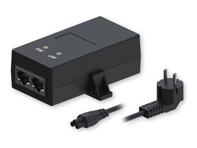 Ein schwarzer Netzadapter mit zwei Anschlüssen, die mit 