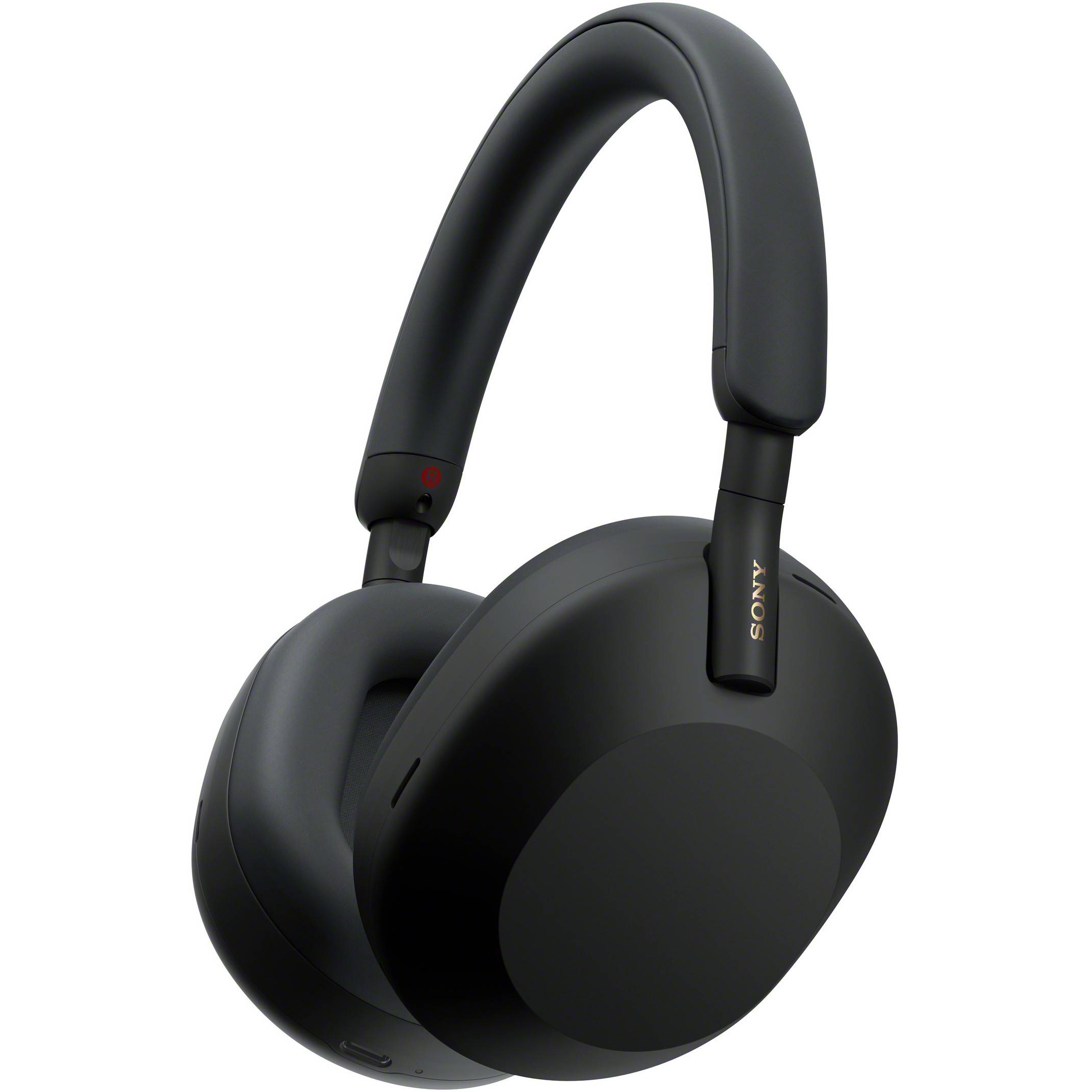 Schwarze Over-Ear-Kopfhörer mit drahtloser Technologie, elegantem Design und gepolsterten Ohrmuscheln, geeignet für Geräuschunterdrückung und Musikwiedergabe.
