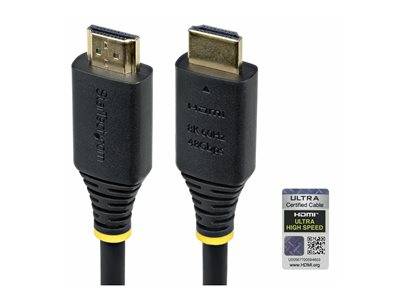 Zwei HDMI-Kabel mit vergoldeten Anschlüssen, beschriftet mit '8K ULTRA HD'. Eine Zertifizierungskarte bestätigt 'ULTRA High Speed HDMI Certified Cable'.