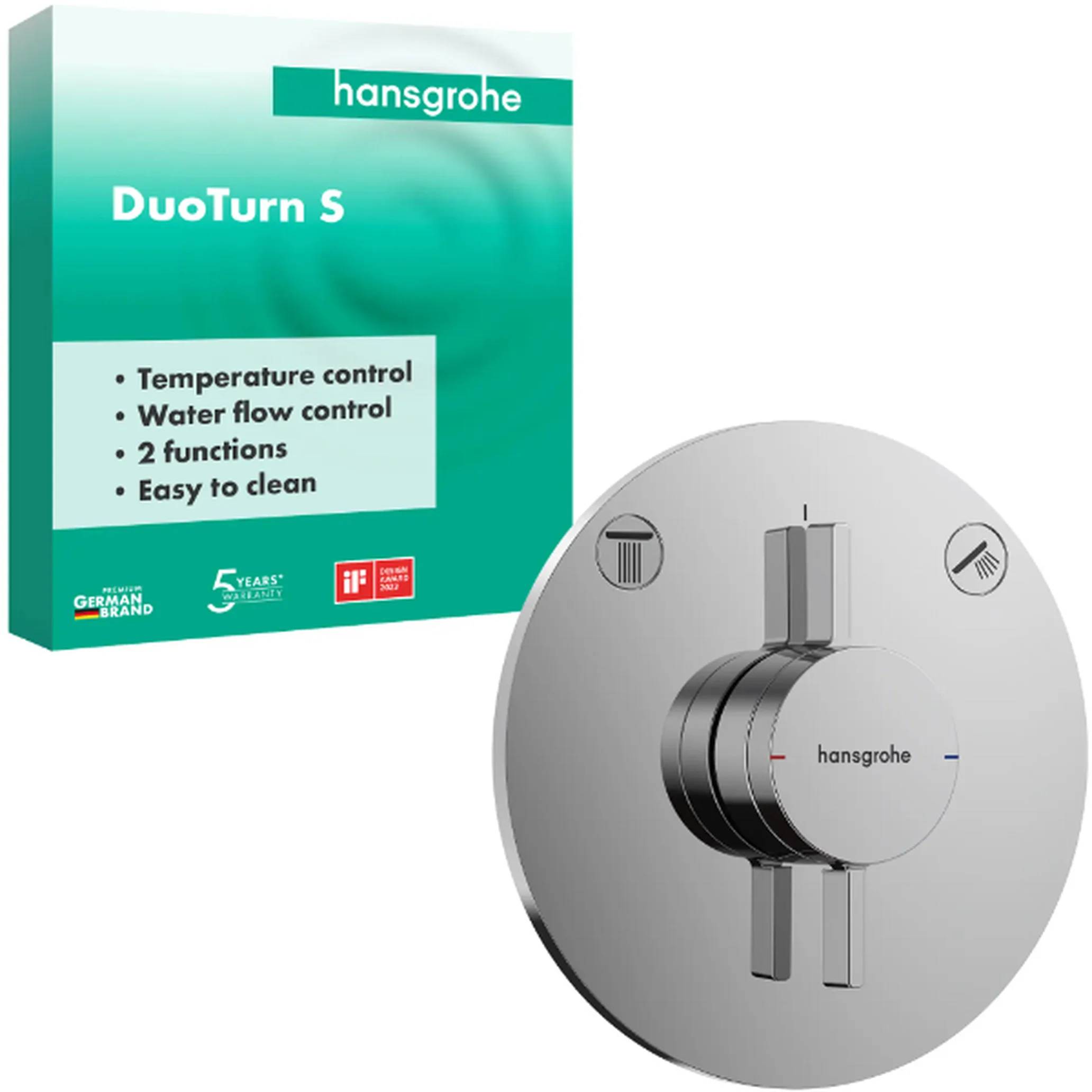 hansgrohe DuoTurn S Mischer für 2 Verbraucher mit Mengensteuerung und Umsteller, Chrom, 1 Stk.