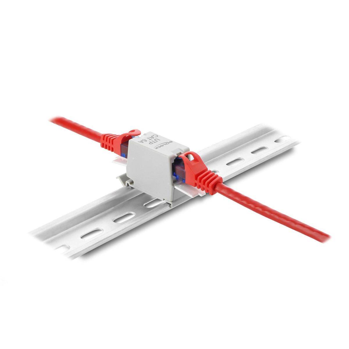 Delock RJ45 Kupplung Cat.6A Buchse zu Buchse mit Staubschutzklappe für Hutschien