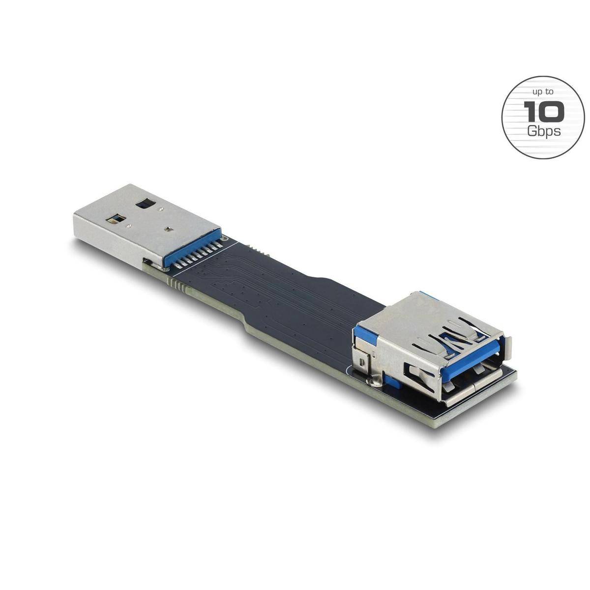 Ein USB 3.0-Adapter mit kompaktem, flexiblem Design, der die Verbindung zwischen Standard-USB-Steckern ermöglicht. Mit Beschriftung 'bis zu 10 Gbps'.