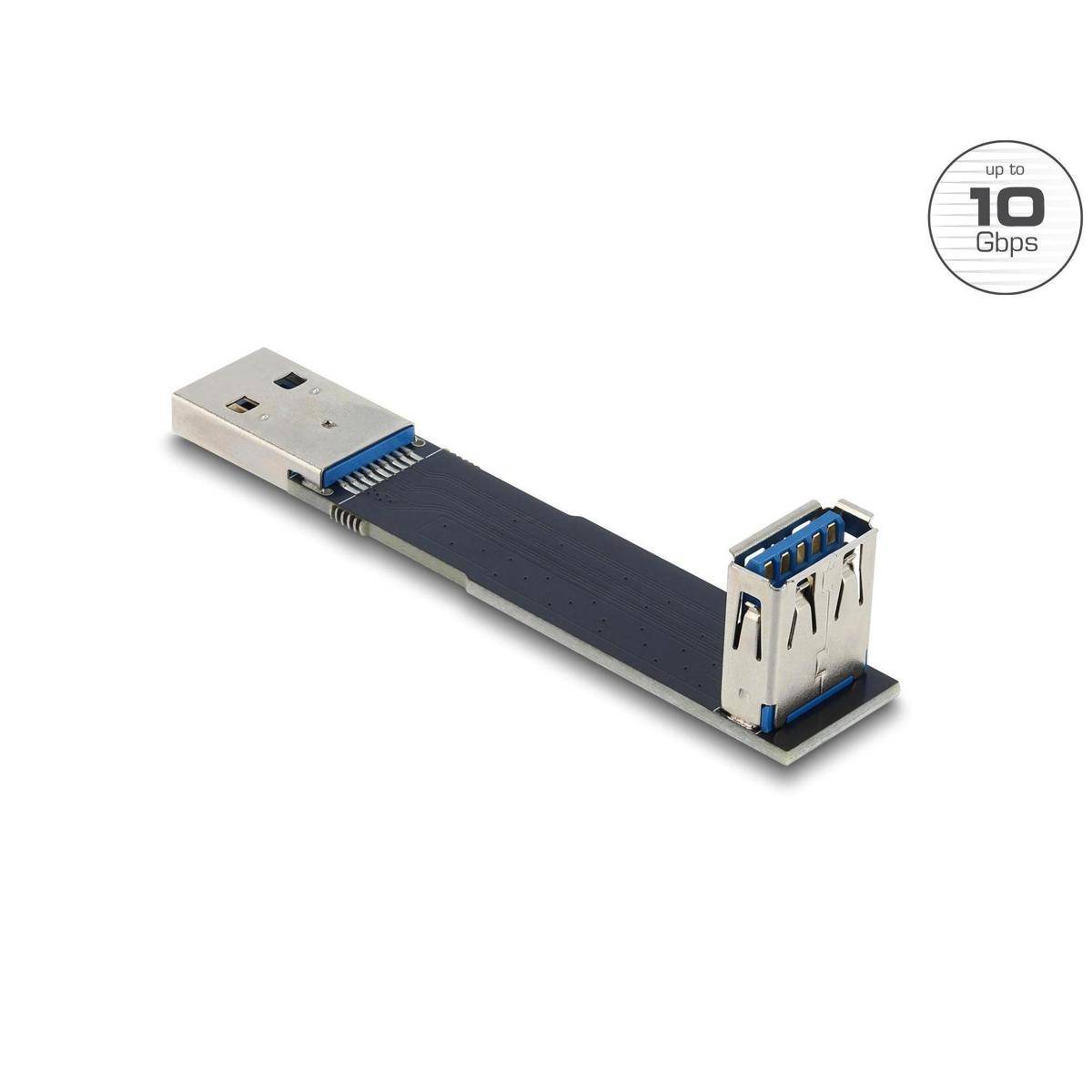 USB 3.0 Verlängerungsadapter mit männlichen und weiblichen Anschlüssen; Etikett zeigt 'bis zu 10 Gbps'.