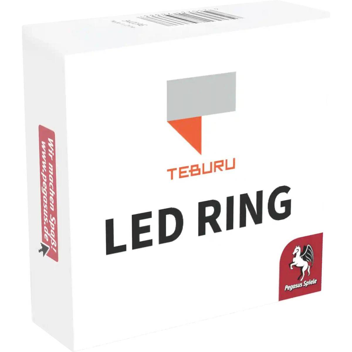 LED-Ring-Paket von Teburu von Pegasus Spiele. Die Schachtel ist hauptsächlich weiß mit rotem und schwarzem Text und zeigt ein Logo auf der Vorderseite.